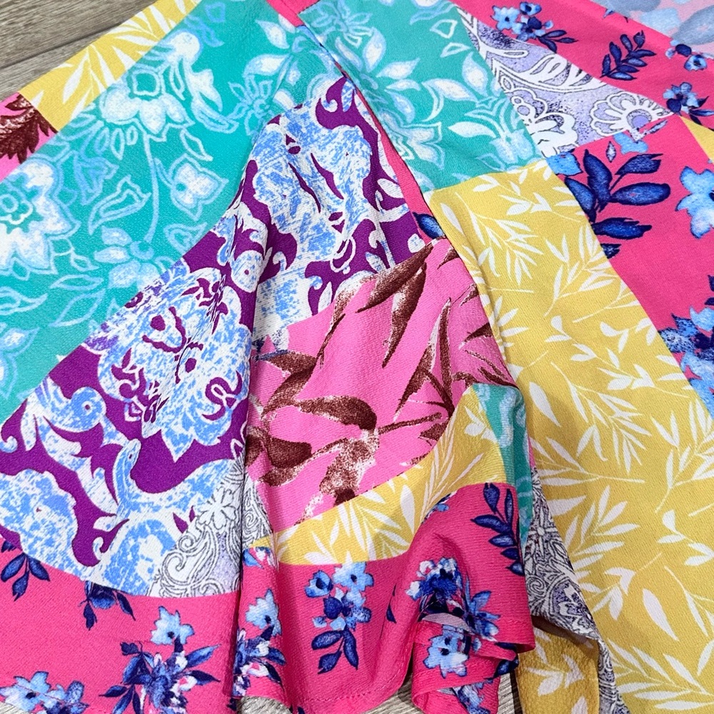 Umgee Mock Wrap Crossbody Flutter Sleeve Mixed Print Top - Picture 9 of 15